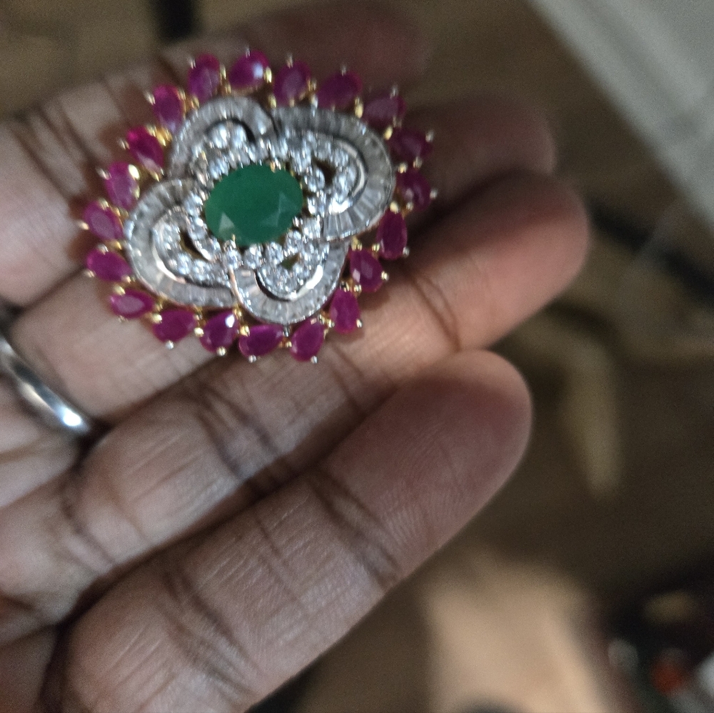 Genuine Ruby,And Green Stone Ring Adujustable - image 3